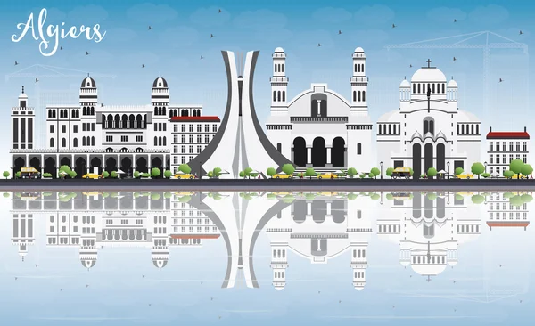 Algiers Skyline z szarymi budynkami, Błękitne niebo i refleksje. — Wektor stockowy