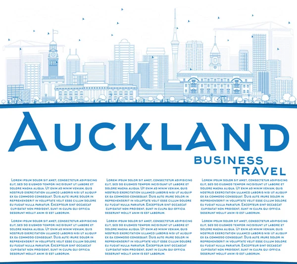 Esquema de Auckland Skyline con edificios azules y espacio de copia . — Archivo Imágenes Vectoriales