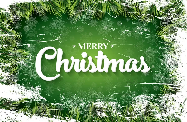 Різдвяна листівка з білими сніжинками на зеленому фоні, сосна б — стоковий вектор