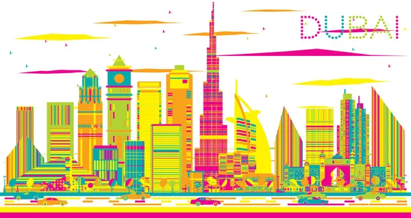 Abstraktní Dubaj Skyline s barevnými budovami. — Stockový vektor