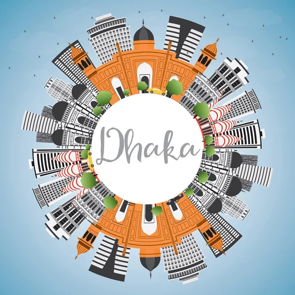 Dhaka Skyline com Edifícios Cinzentos, Céu Azul e Espaço Copiar . — Vetor de Stock