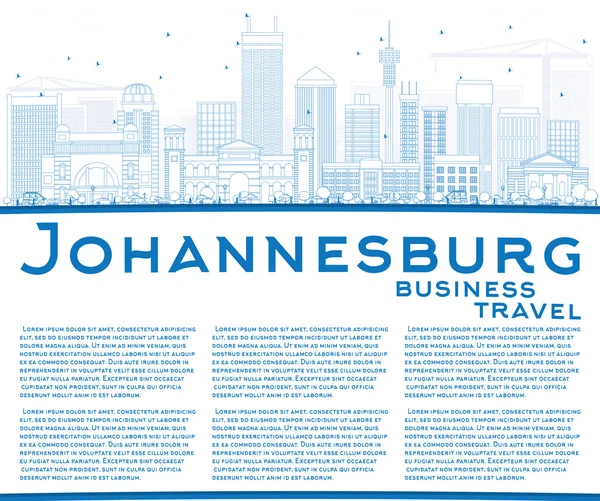 Esquema de Johannesburgo Skyline con edificios azules y espacio de copia . — Vector de stock