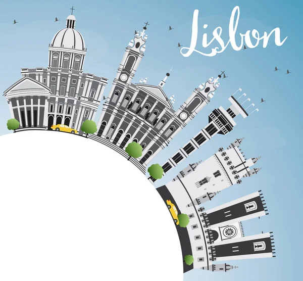 Skyline de Lisboa con edificios grises, cielo azul y espacio de copia . — Vector de stock