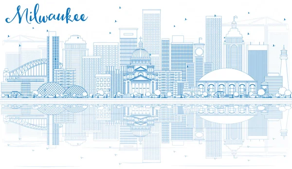 Découvrir Milwaukee Skyline avec des bâtiments bleus et des reflets . — Image vectorielle