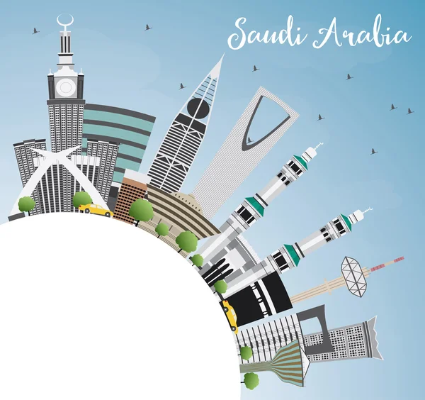 Arabia Saudita Skyline con lugares de interés, cielo azul y espacio de copia . — Vector de stock