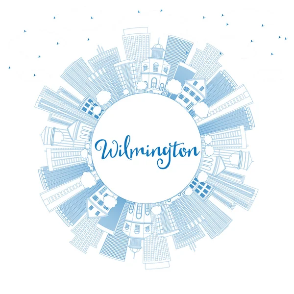 Osnovy Wilmington Panorama s modrou budov a kopírovat prostor. — Stockový vektor