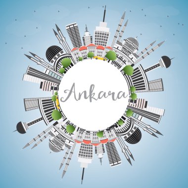 Gri Binalar, Mavi Gökyüzü ve Fotokopi Alanı ile Ankara Silueti.