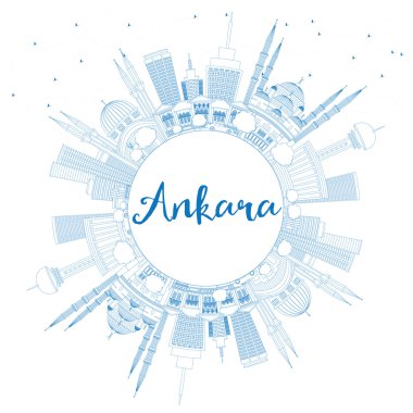 Mavi Binalar ve Kopyalama Alanı ile Anahat Ankara Silueti.