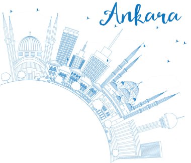 Mavi Binalar ve Kopyalama Alanı ile Anahat Ankara Silueti.