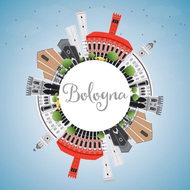 Simgesel Yapılar, Mavi Gökyüzü ve Fotokopi Alanı ile Bologna Skyline.