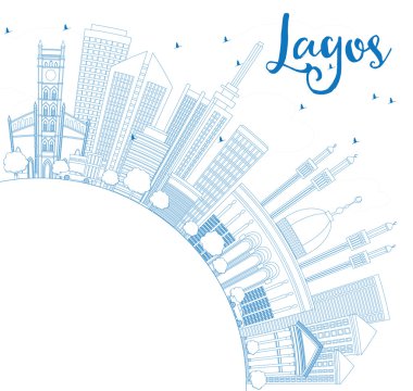 Mavi Binalar ve Kopyalama Alanı ile Anahat Lagos Skyline.