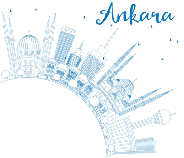 Esquema de Ankara Skyline con edificios azules y espacio de copia . — Vector de stock