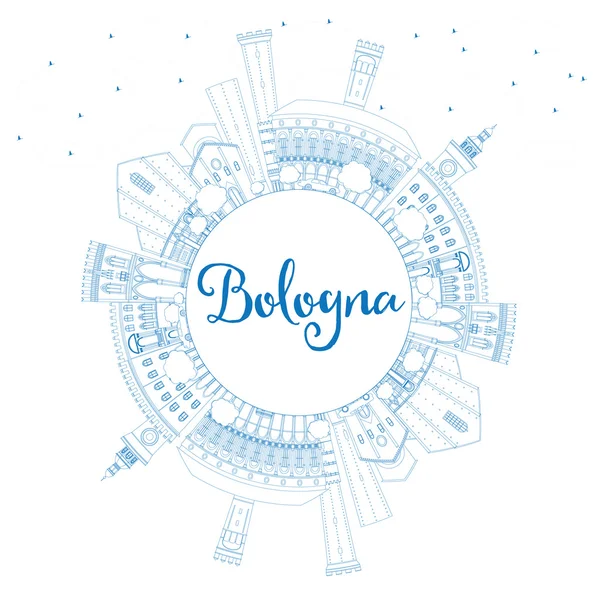 Outline Bologna Skyline con Blue Landmarks e Copy Space . — Vettoriale Stock