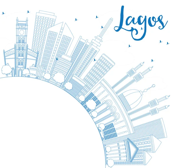 Esquema de Lagos Skyline con edificios azules y espacio de copia . — Vector de stock