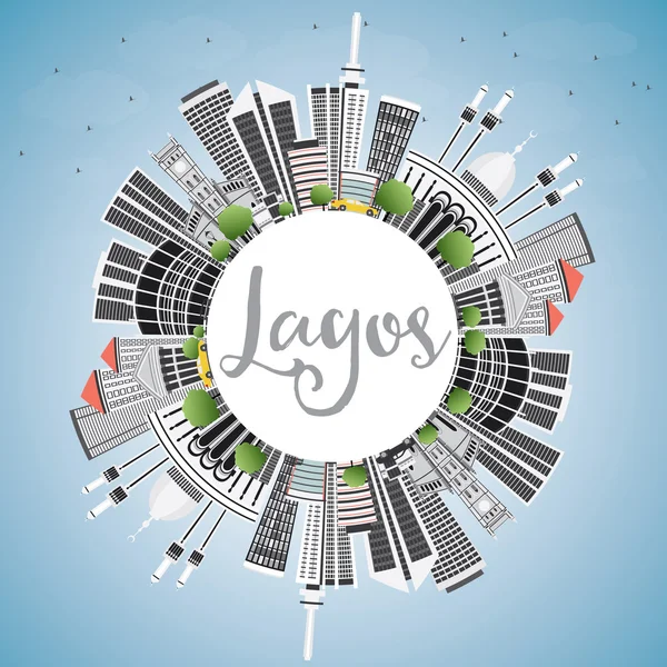 Lagos Skyline com Edifícios Cinzentos, Céu Azul e Espaço de Cópia . — Vetor de Stock