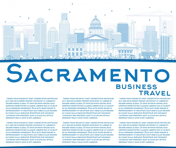 Szerkezeti Sacramento Skyline Blue épületek és másol hely. — Stock Vector