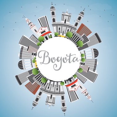 Bogota manzarası gri binalar, mavi gökyüzü ve kopya alanı. 