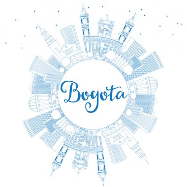 Anahat Bogota manzarası ile mavi binalar ve kopya alanı.