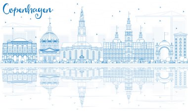 Anahat Copenhagen manzarası ile mavi simge ve yansımalar. 