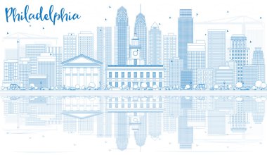 Anahat Philadelphia manzarası ile mavi binalar ve yansımalar