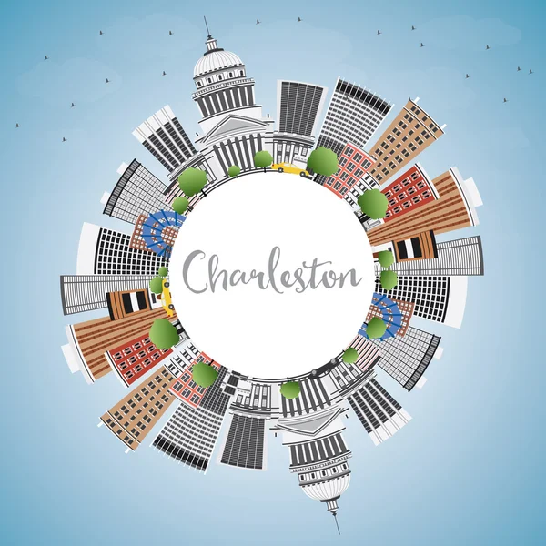 Charleston Skyline avec bâtiments gris, ciel bleu et espace de copie . — Image vectorielle