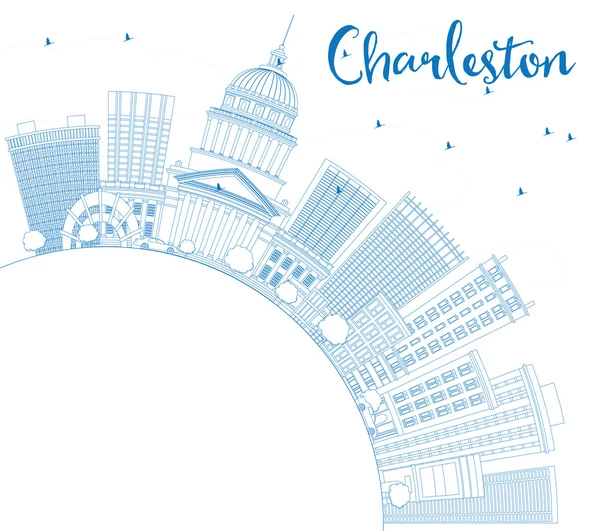 Schéma Charleston Skyline avec bâtiments bleus et espace de copie . — Image vectorielle