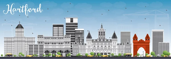 Hartford Skyline con edificios grises y cielo azul . — Vector de stock