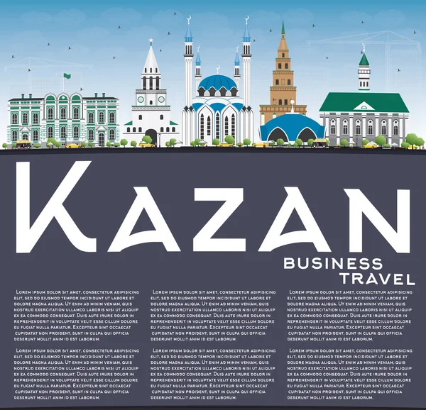 Kazan Skyline con edificios grises, cielo azul y espacio de copia . — Vector de stock
