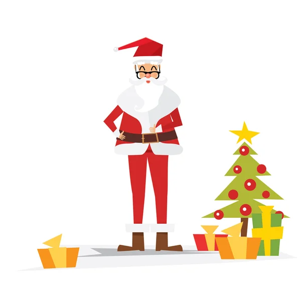 Christmas Santa Claus with Gift Box. — Stock Vector