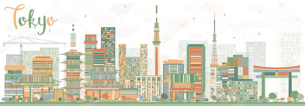 Abstract Tokyo Skyline with Color Buildings.