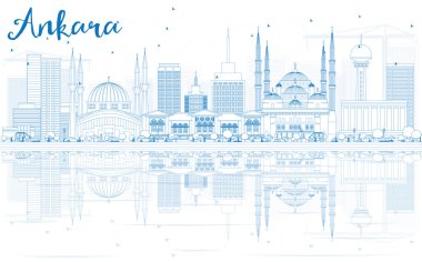 Anahat Ankara manzarası ile mavi binalar ve yansımalar.