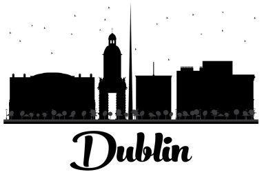 Dublin şehir manzarası siyah beyaz siluet.