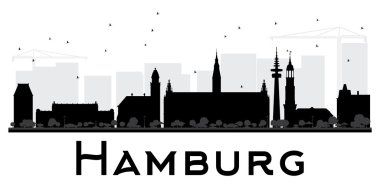 Hamburg şehir manzarası siyah beyaz siluet.