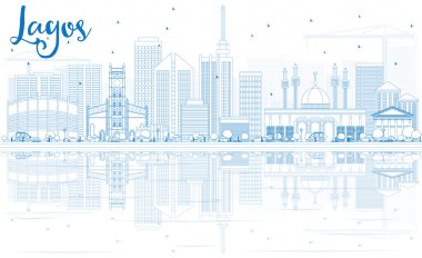 Anahat Lagos manzarası ile mavi binalar ve yansımalar.