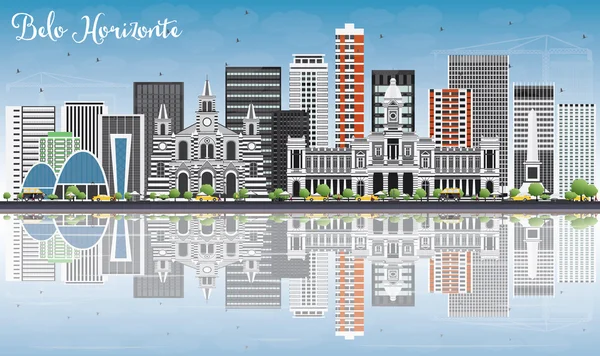 Belo Horizonte Skyline met grijs gebouwen, blauwe hemel en weerspiegelen — Stockvector