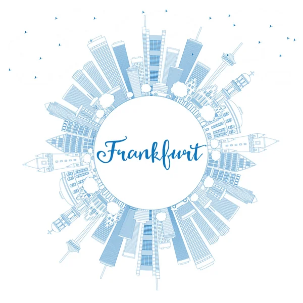 Outline Frankfurt Skyline with Blue Buildings and Copy Space. — Stock Vector