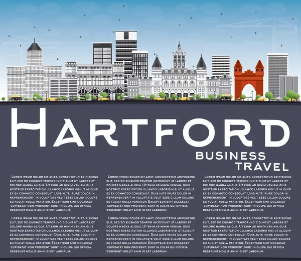 Hartford Skyline with Gray Buildings, Blue Sky and Copy Space. — Stock Vector