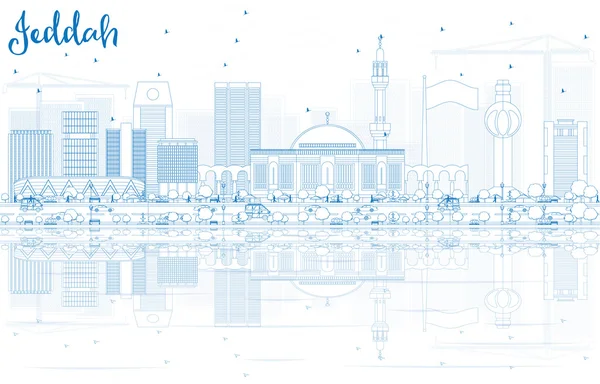 Szerkezeti Jeddah Skyline Blue épületeinek és a gondolatok. — Stock Vector