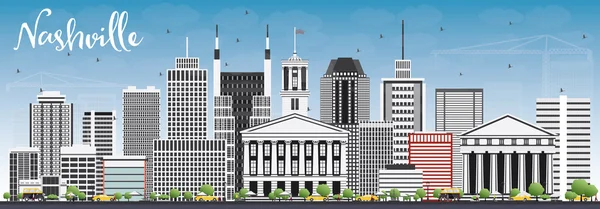 Nashville Skyline s budovami šedá a modrá obloha. — Stockový vektor