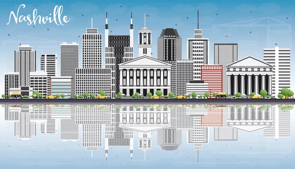 Nashville manzarası ile gri binalar, mavi gökyüzü ve yansımaları. — Stok Vektör