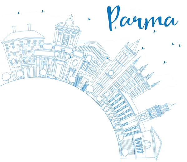 Anahat Parma manzarası ile mavi binalar ve kopya alanı. — Stok Vektör