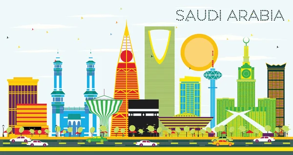 Saudi Arabia Skyline with Color Landmarks and Blue Sky. — Stock Vector