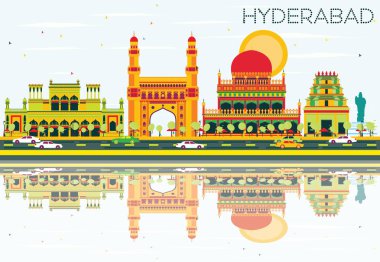 Abstract Hyderabad Skyline with Color Landmarks and Reflections. clipart