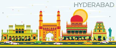 Abstract Hyderabad Skyline with Color Landmarks. clipart