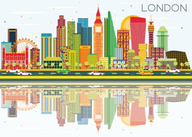 Soyut Londra manzarası renkli binalar ve yansımalar.