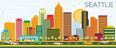Soyut Seattle manzarası renkli binalar.