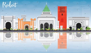 Rabat Skyline with Gray Buildings, Blue Sky and Reflections. clipart