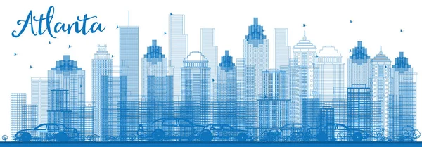 Overzicht Atlanta Skyline met blauwe gebouwen. — Stockvector