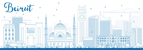 Kontur Beirut Skyline med blå byggnader. — Stock vektor