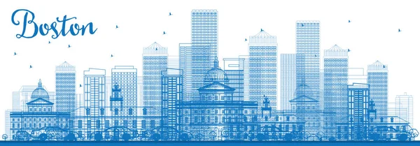 与蓝色建筑物轮廓波士顿天际线. — 图库矢量图片